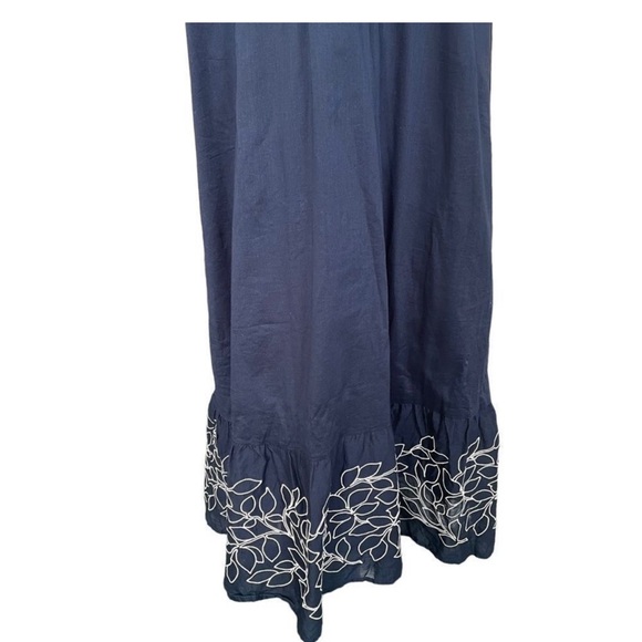 Gap Cotton Embroidered Floral Navy Blue White Spaghetti Strap Ruffle Maxi Dress - Picture 5 of 9